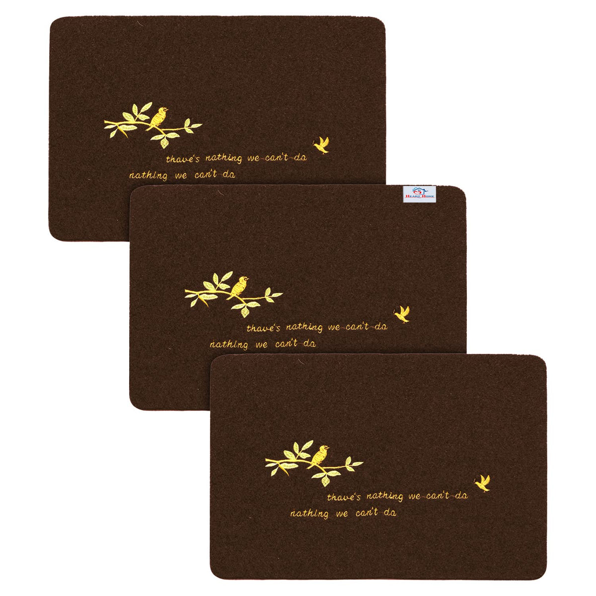 Heart Home Microfiber Door Mat for Porch/Kitchen/Bathroom/Laundry Room,Pack of 3 (Brown) 54HH3982.