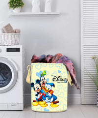 Kuber Industries Disney Team Mickey Round Non Wovan Laundry Basket with Lid & Handles|Collapsibal Material|Durable Stiched Handles|Size 37 x 37 x 47 CM |Capicity 45 LTR (Cream)-KUBMART12049