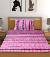 Kuber Industries Kerry Design Cotton Single Bedsheet with 1 Pillow Covers, Pink-KUBMART10699