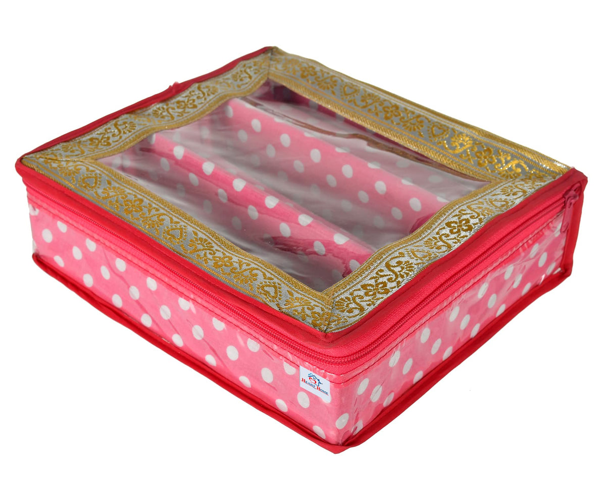 Heart Home Dot Printed Laminated 3 Rod Bangle, Chudi, Watches & Bracelet Box/Organizer With Transparent Top (Pink)-HS43HEARTH25537