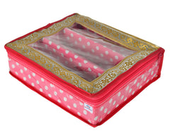 Heart Home Dot Printed Laminated 3 Rod Bangle Box/Organizer With Transparent Top (Pink)-HS43HEARTH25538