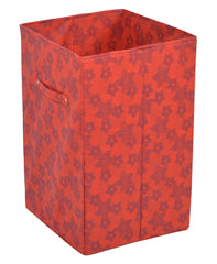 Heart Home Metallic Flower Printed Non-Woven Laundry Basket, Clothes Hamper For Laundry Closet, Bedroom, Bathroom With Handles- Pack of 2 (Red)-HS43HEARTH25863