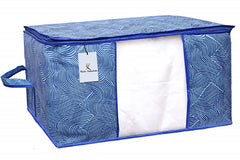Heart Home Leheriya Printed 8 Piece Non Woven Fabric Underbed Storage Bag,Cloth Organiser,Blanket Cover with Transparent Window, Orange & Blue - CTHH23029