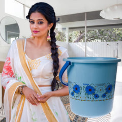 Kuber Industries Bucket|Plastic Bucket for Bathroom|Bucket for Bathing|Unbreakable Printed Bucket with Handle|18 Liter|Pack of 2 (Sky Blue & Cream)