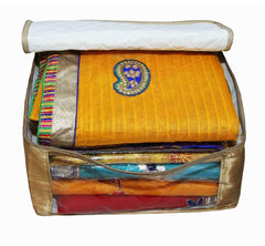 Kuber Industries 4 Piece Satin Saree Cover Set, Gold