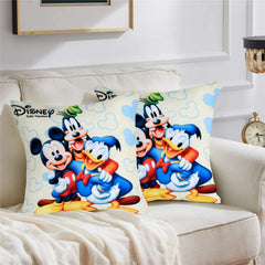 Kuber Industries Disney Printed Microfiber Filled Floor Cushion, Decorative Throw Pillow, Home Decor Pillow, Sofa/Bed Cushion,16"x16"(Blue & Cream)-Pack of 4-KUBMART15910, Standard