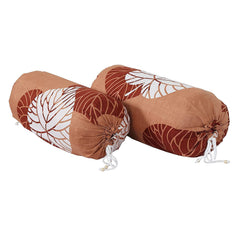 Heart Home Bolster Cover|Soft Cotton Bolster Cover Set|Diwan Round Bolster Pillow Covers|Luxurious Leaf Print Roll Masand Cover|16x32 Inch|Pack of 6 (Coral)