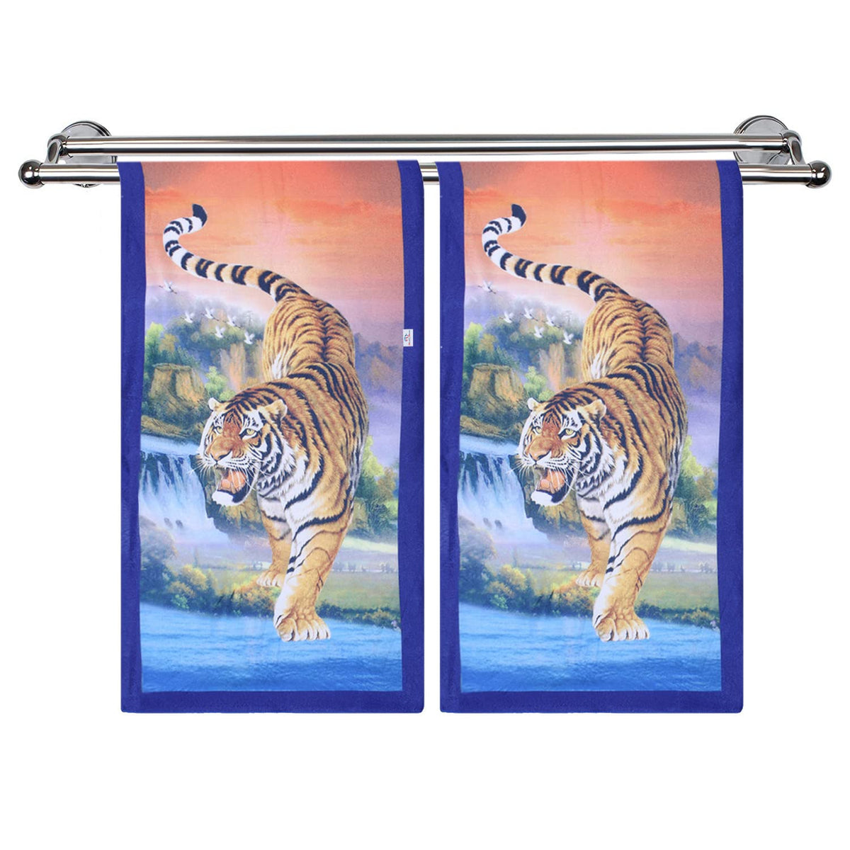 Heart Home Kids Bath Towel|Soft Cotton & Sides Stitched Baby Towel|Microfibered Super Absorbent Tiger Pattern Towel for Infants,Toddler,55x26 Inch,Pack of 2 (Multicolor)