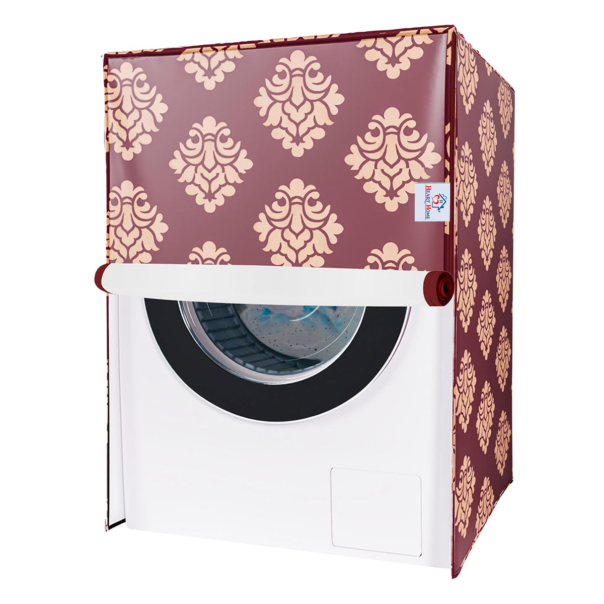 Heart Home Washing Machine Cover | Square Design Washing Machine Cover | Knitting Polyester | Front Load Washing Machine Cover | Maroon