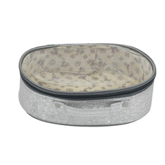 Heart Home Round Design Rexine 3 Pieces Make Up Jewellery Vanity Travelling Cosmetic Multipurpose Box (Silver), Collection - HEART1785