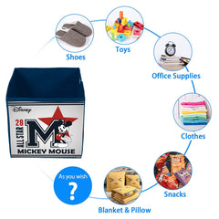 Kuber Industries Disney Star Mickey Print Durable & Collapsible Square Storage Box|Clothes Organizer With Handle,Pack of 3 (Navy Blue)