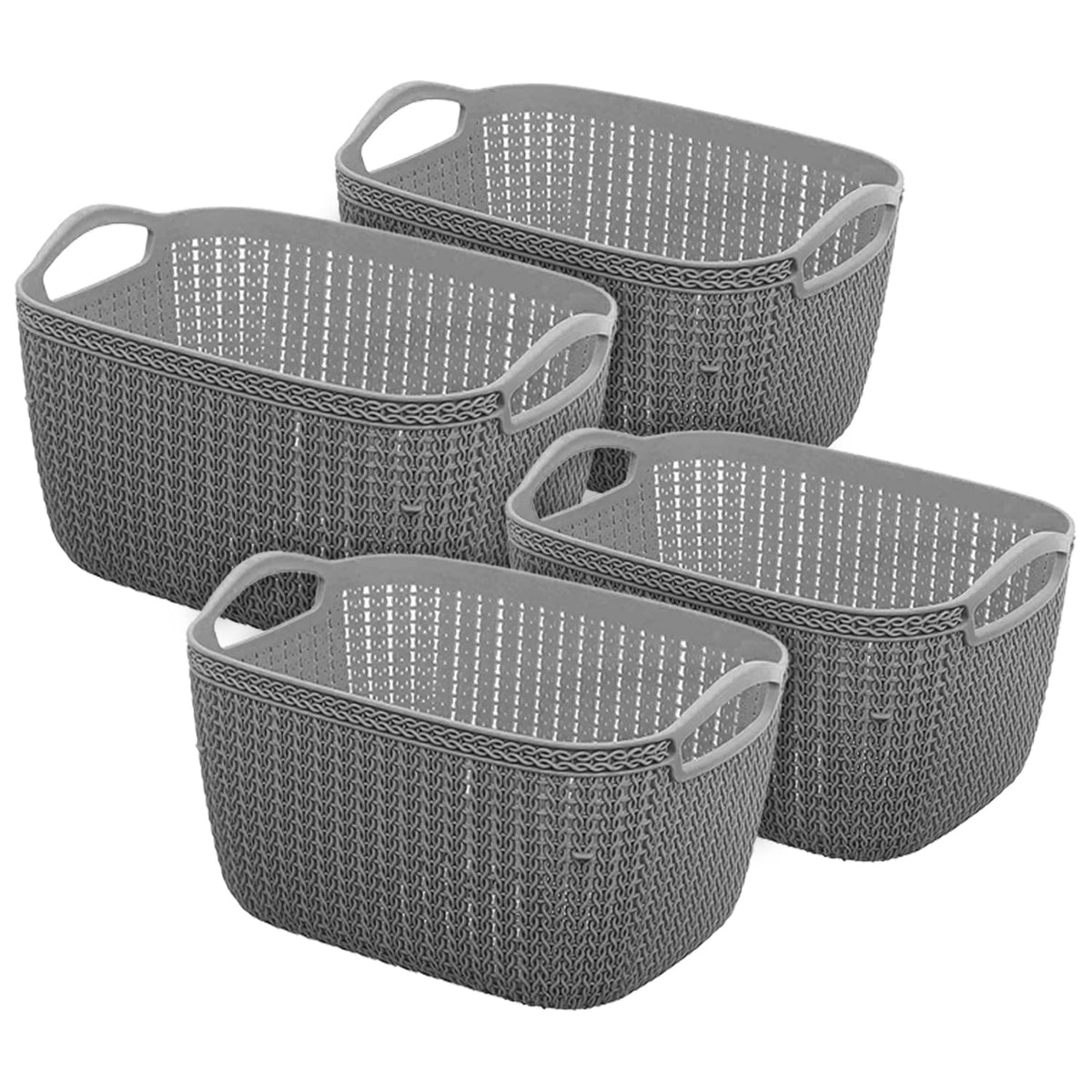 Heart Home Q-6 Designer Plastic Storage Basket For Store Fruits, Vegetables, Magazines, Cosmetics, Stationary Pack of 4 (Grey)-50HH01656