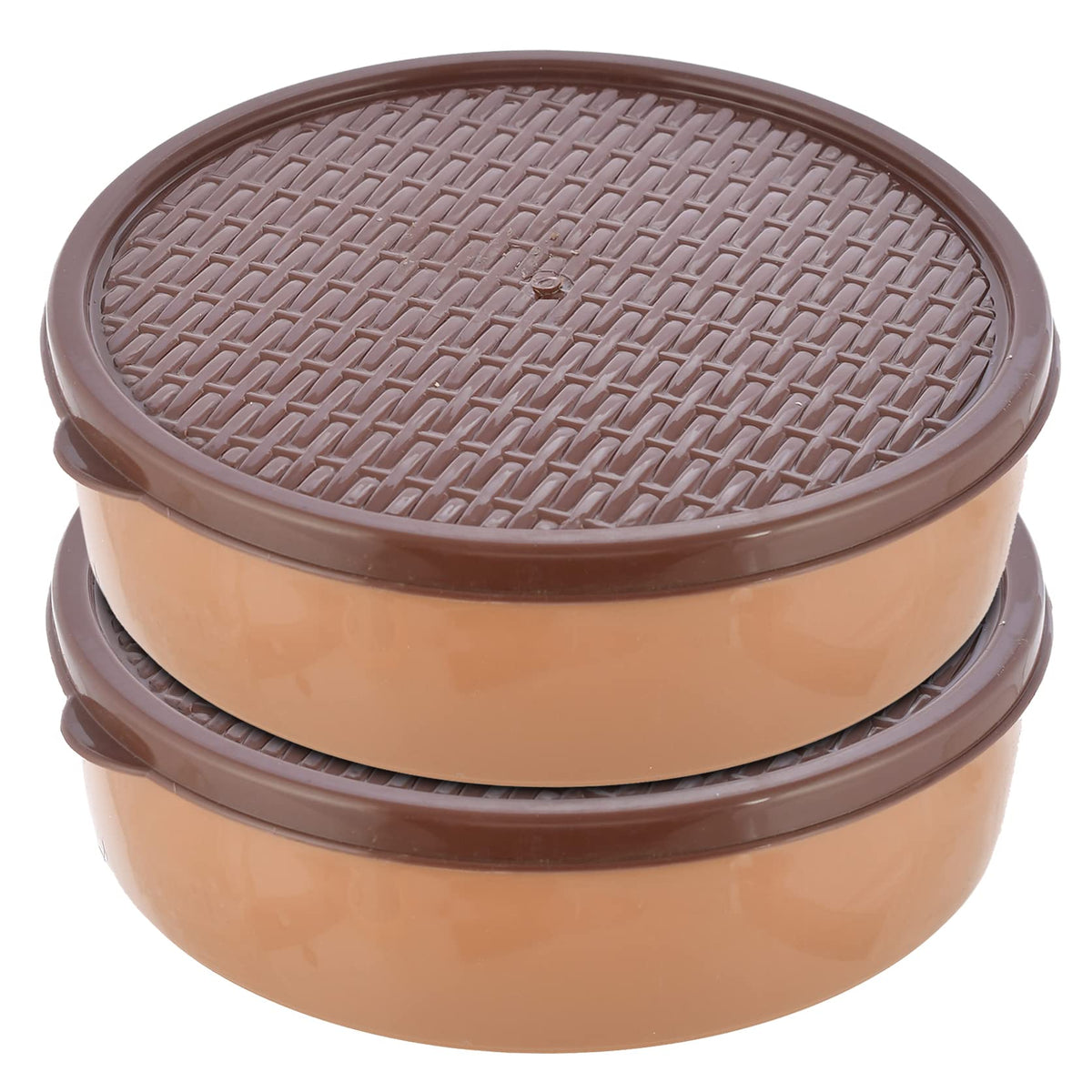 Kuber Industries Large Food Grade, Microwave Safe Plastic Masala Box, Spice Container with 6 Containers & 1 Spoon- Pack of 2 (Light Brown)-HS43KUBMART25902