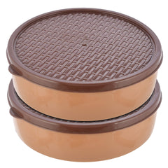 Kuber Industries Large Food Grade, Microwave Safe Plastic Masala Box, Spice Container with 6 Containers & 1 Spoon- Pack of 2 (Light Brown)-HS43KUBMART25902