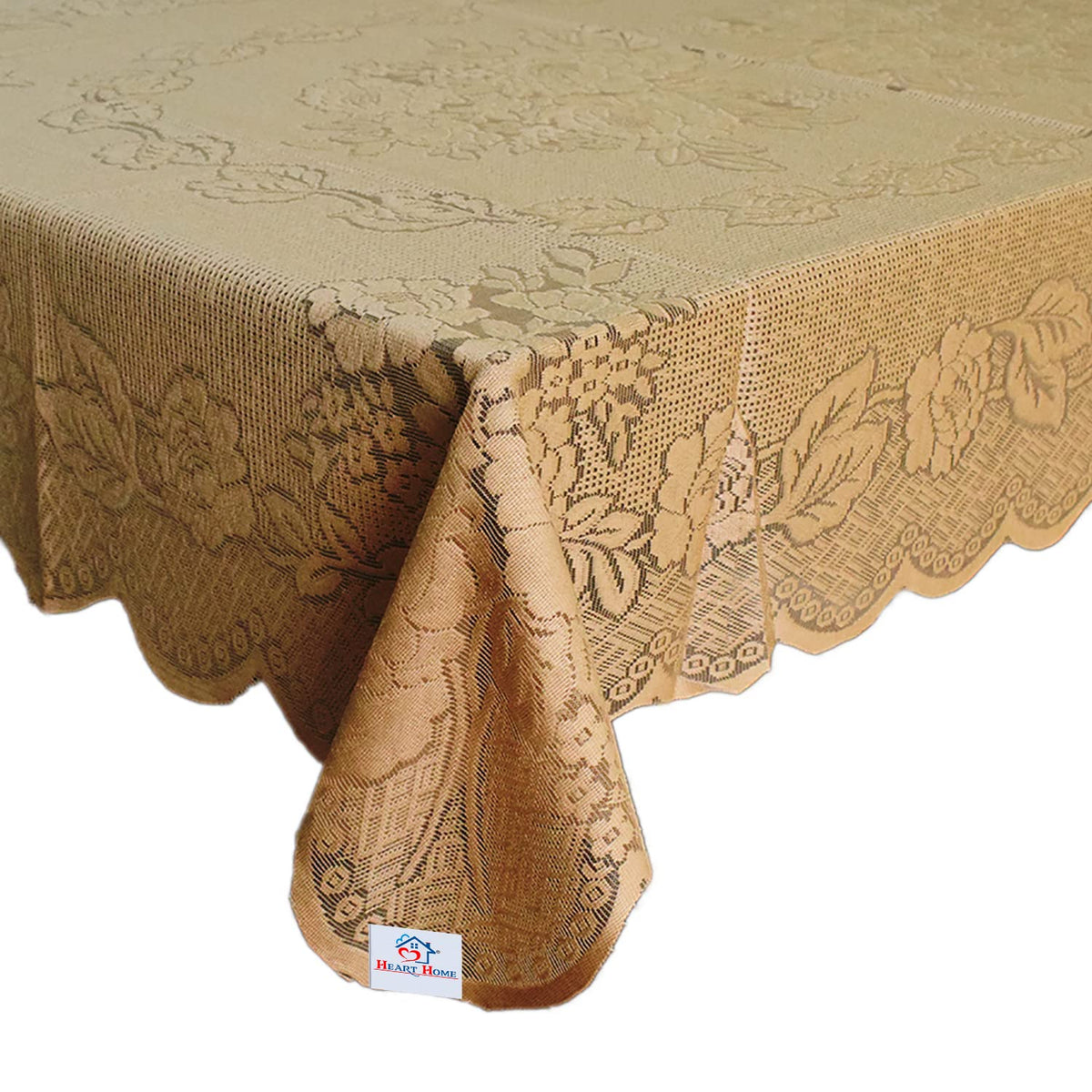 Heart Home Flower Printed Home Decorative Luxurious 4 Seater Cotton Center Table Cover/Table Cloth, 40"x60" (Gold)-44HH094