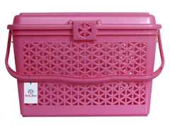 Heart Home Plastic Multipurpose Trendy Shopping Small Basket with Lid (Pink)-HEART11091