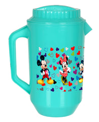 Kuber Industries Mickey & Friends Print Unbreakable Plastic Water Jug with Lid for Home, Kitchen, Office 2 Liter Pack of 2 (Green)