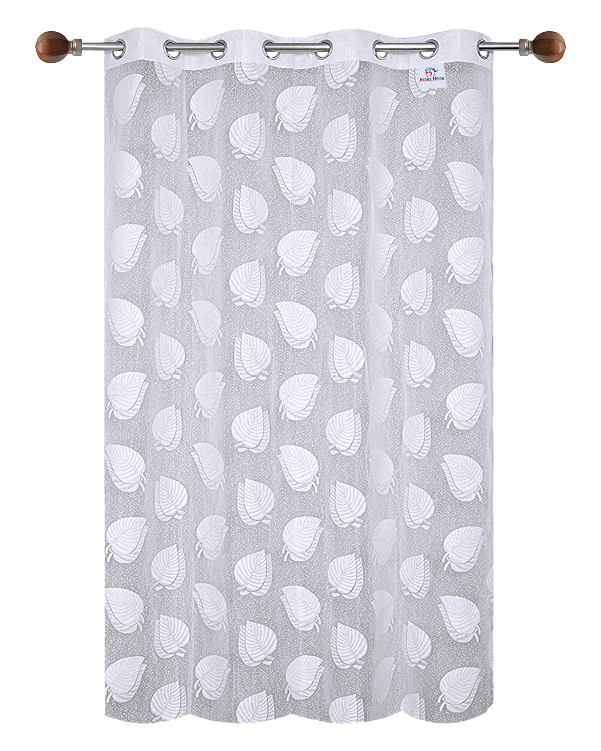 Heart Home Leaf Print 7 Feet Cotton Door Curtain for Living Room, Bed Room, Kids Room with 8 Eyelets (White)-50HH01060