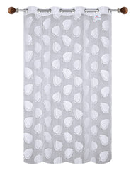 Heart Home Leaf Print 7 Feet Cotton Door Curtain for Living Room, Bed Room, Kids Room with 8 Eyelets (White)-50HH01060
