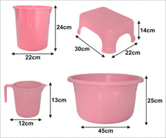 Kuber Industries 4 Pieces Plastic Mug, Stool, Dustbin & Tub Set (Pink)