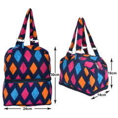 Kuber Industries Navajo Pattern Multiuses Hand Bag: Tote Bag: Travel Toiletry Bag for Women/Girls- Pack of 2 (Blue)-50KM01149