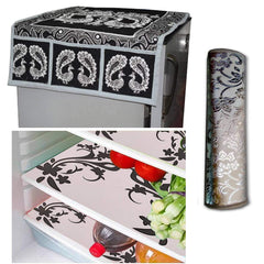 Kuber Industries Cloth 3 Pieces Fridge Mat, 1 Piece Handle Cover and 1 Pieces Fridge Top Cover (Multi)-CTKTC2779