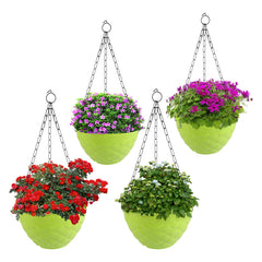 Kuber Industries Diamond Flower Pot|Durable Plastic Hanging Basket Flower Planter with Chain for Home|Garden|Balcony|Pack of 4 (Green)