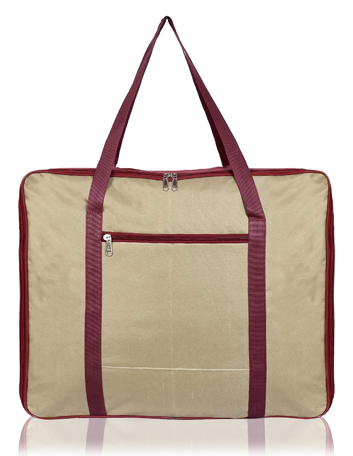 Kuber Industries Large Lightweight Foldable Multipurpose Storage bag, Cloth Organiser, Travel Bag With Zippered Closure And Handle (Brown & Maroon)-HS43KUBMART26700