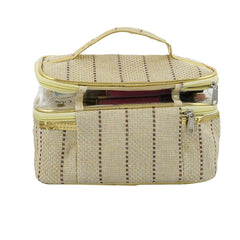 Kuber Industries 17 cms Exclusive Jute Design Make Up Kit Cum Cosmetic Kit, Jewellery Kit, Pouches for travel accessories (Cream) - CTLTC038975