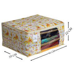 Kuber Industries Flower Design 3 Piece Non Woven Saree Cover Set, Ivory