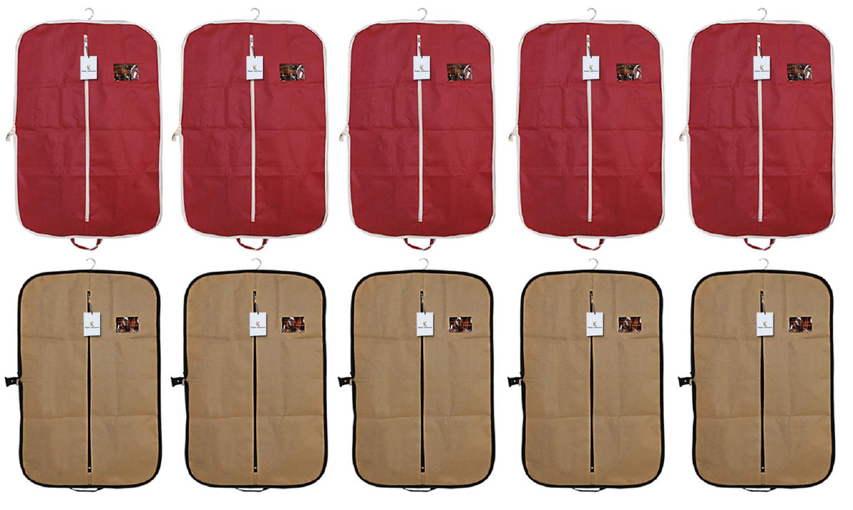 Kuber Industries Foldable 10 Piece Non Woven Coat Cover, Maroon and Brown