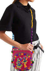 Kuber Industries Floral Design Velvet Handcrafted Embroidery Women’s Sling Bag, Pink (CTKTC4314)