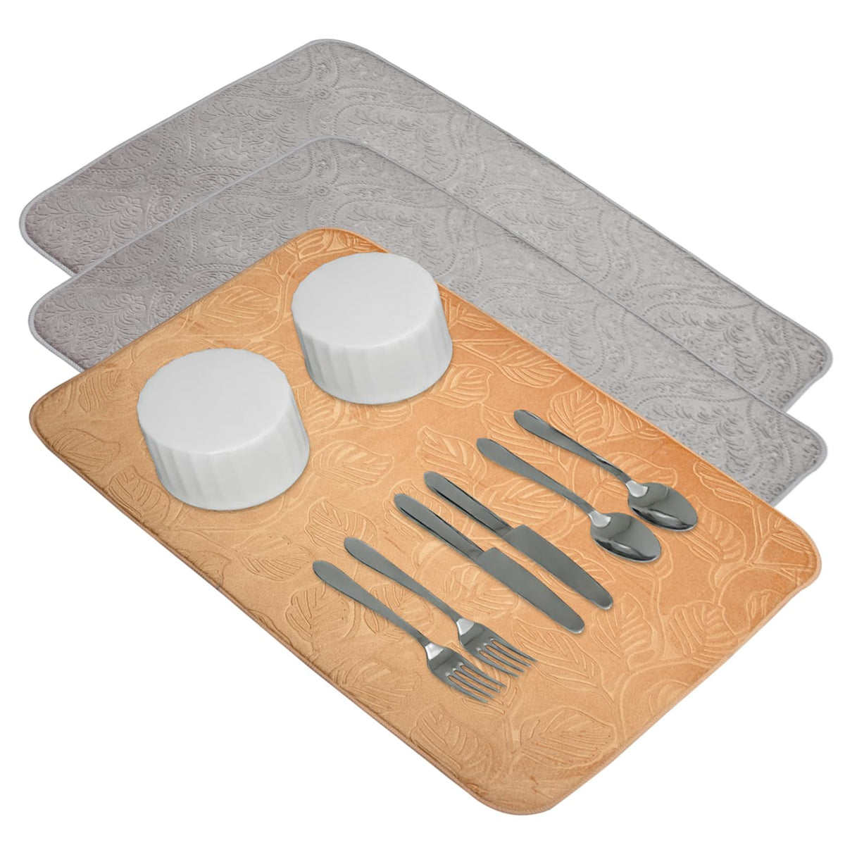 Heart Home Dish Dry Mat | Microfiber Self Drying Mat | Kitchen Drying Mat | Water Absorbent Kitchen Mat | Embossed Dish Dry Mat | 50x70 | Pack of 3 | Multicolor