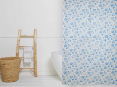 Kuber Industries PVC Floral Shower Curtain with Hooks, Size Standard (Blue), Washable, Pack of 1