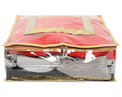 Kuber Industries Floral Print PVC Saree cover For Store Saree, Lehenga, Suit With Transparent Window (Golden) 54KM4162