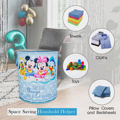 Kuber Industries Disney Mickey & Team Print Round Laundry Basket|Polyester Clothes Hamper|Waterproof & Foldable Round Laundry Bag with Handle,45 Ltr.Pack of 2 (Sky Blue)