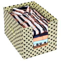 Heart Home Dot Printed Non-Woven Foldable Shirt Stacker Closet Organizer With Handles- Pack of 2 (Cream & Black)-HS43HEARTH26558