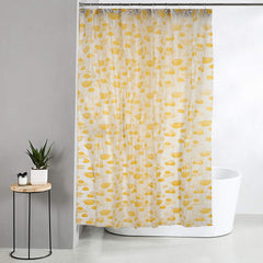 Kuber Industries CTKTC33769 Microfibre Flower Design Waterproof PVC Shower Curtain with 8 Hooks (54 inch x 84 inch, Standard, Yellow)