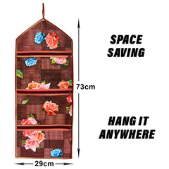 Heart Home Paper Holder | Foldable Hanging Organizer | PVC Flower Pattern Document Holder | 3 Pocket Wall Hanging Holder with Zipper | Maroon