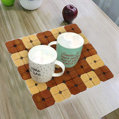 Kuber Industries Checkered Bamboo 6 Pieces Tea Coaster Set - Wooden