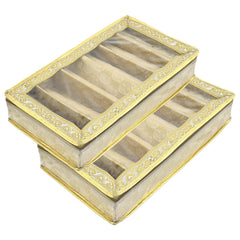 Heart Home Multipurpose Feather Design Laminated 6 Rod Bangle Box/Organizer/Case With Tranasparent Top - Pack of 2 (Gold)-47HH0191