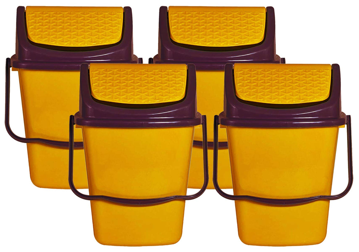 Kuber Industries 4 Pieces Delight Plastic Swing Garbage Waste Dustbin for Home, Office with Handle, 5 Liters (Yellow)