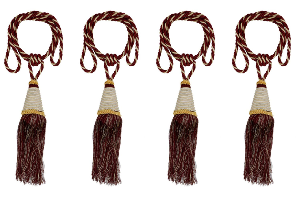 Kuber Industries Beads Beautiful Design Polyester 4 Pieces Curtain Tie Back Tassel Set (Maroon) Ctktc33559