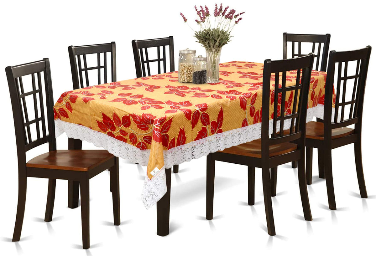 Kuber Industries Leaf Print PVC 6 Seater Dining Table Cover 60"x90",Gold-KUBMART11749