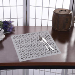 Heart Home Stain & Heat Resistant, Non-Slip Square Soft Leather Table Placemats, Set of 4 (Silver)