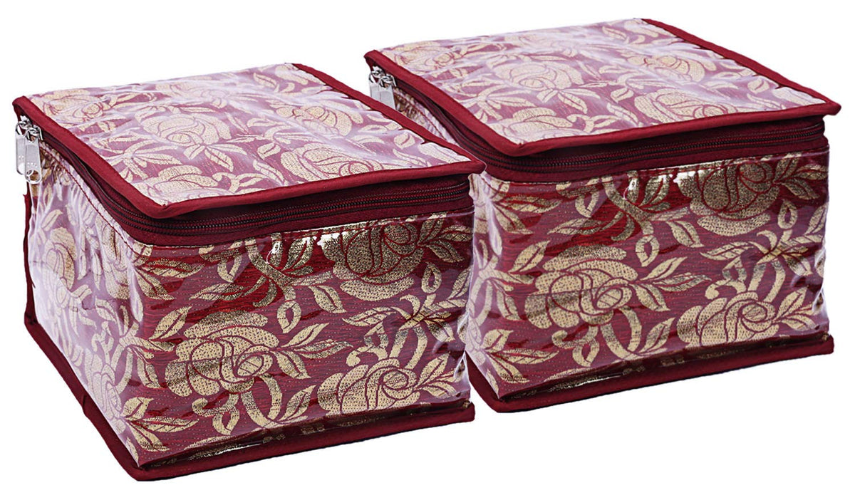 Kuber Industries Brocade 2 Piece Jewellery Box/Organizer with 10 Pouch - CTKTC025994