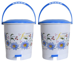 Kuber Industries Flower Print Plastic 3 Pieces Garbage Waste Dustbin/Recycling Bin for Home, Office, Factory with Lid, 10 Liters (Blue)-KUBMART10950