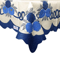 Heart Home Flower Printed Cotton 4 Seater Center Table Cover,40"x60" (Cream & Blue)-44HH039