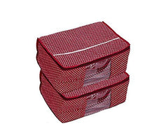 Kuber Industries 2 Piece Cotton Maroon 3 Layered Quilted Polka Dots Saree Cover, Maroon