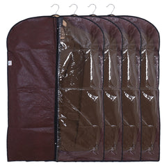 Heart Home Embossed Coat Cover|Non Woven Foldable Hanging Blazer Cover|Half Transparent Wardrobe Organizer, Pack of 4 (Brown)